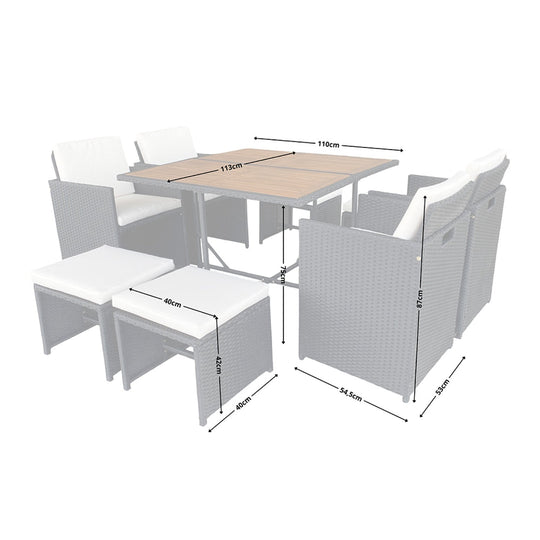 salon-jardin-encastrable-8-places-resine-tressee-noir et beige-toledo-dimensions-concept-usine