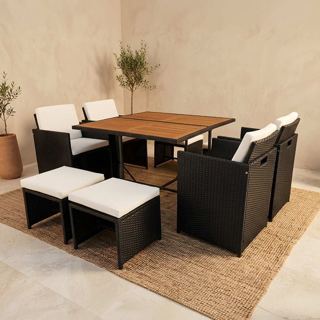 salon-jardin-encastrable-8-places-resine-tressee-noir et beige-toledo-ambiance-concept-usine