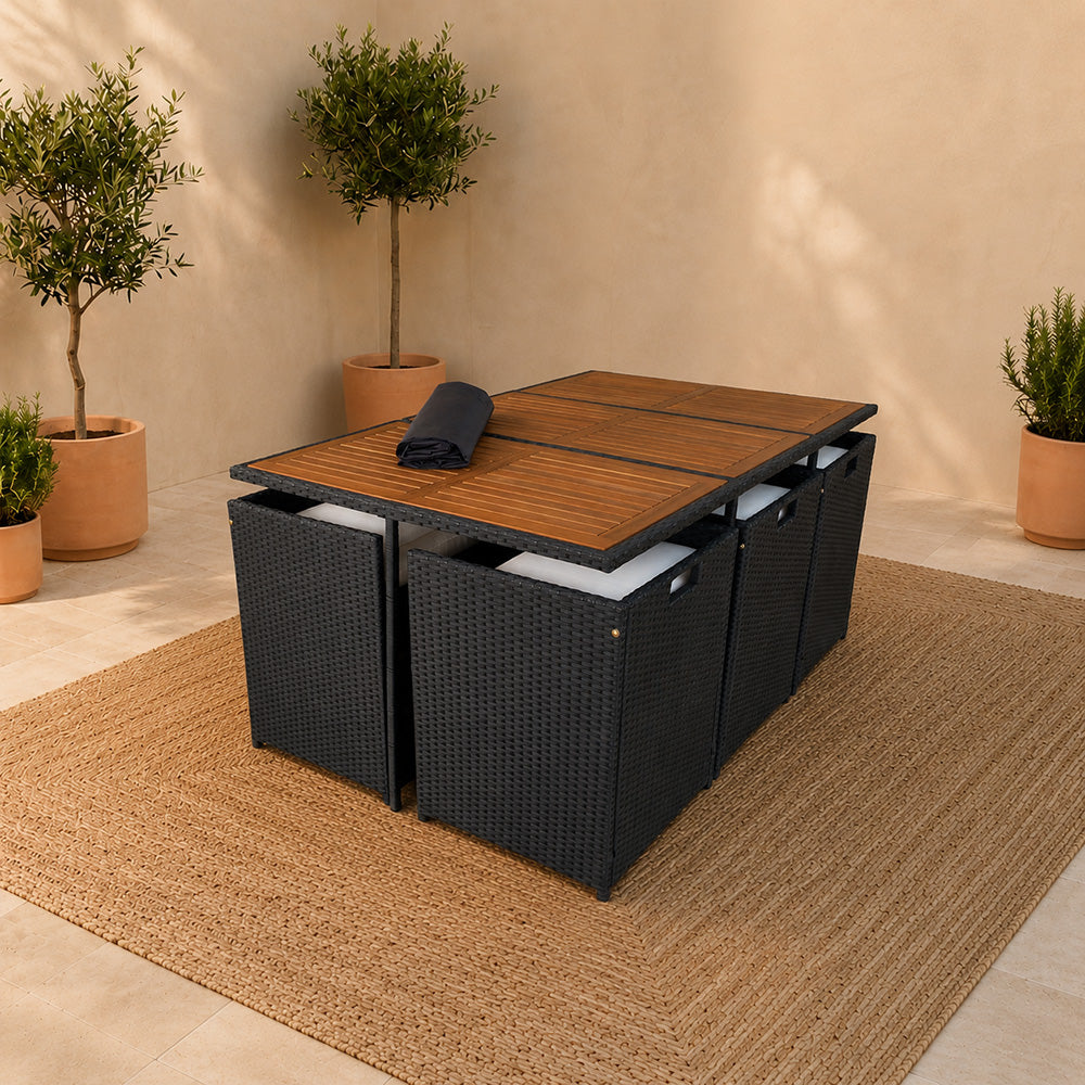 salon-jardin-encastrable-10-places-resine-tressee-noir et beige-toledo-rangé-concept-usine