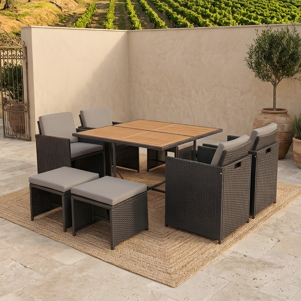 salon-jardin-encastrable-8-places-resine-tressee-noir et gris-toledo-ambiance-4-concept-usine