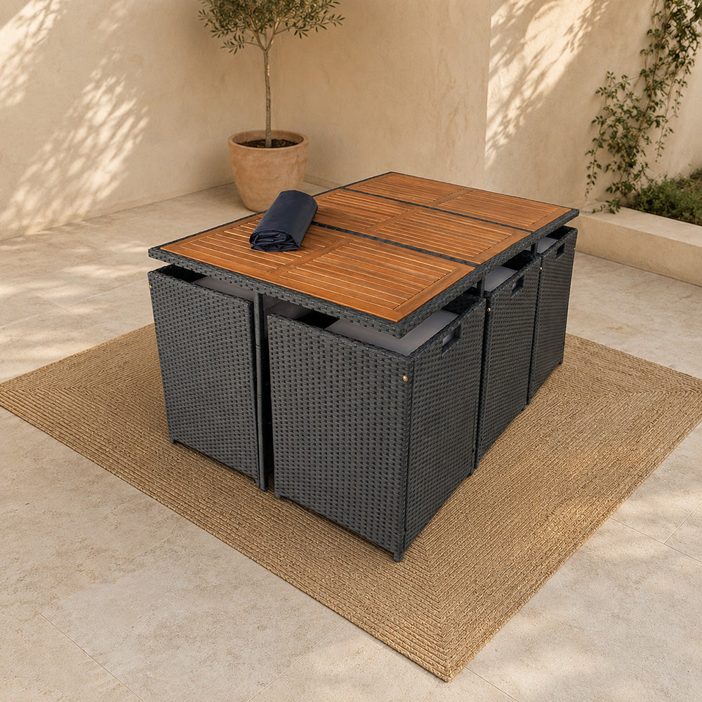 salon-jardin-encastrable-10-places-resine-tressee-noir et gris-toledo-plié-concept-usine