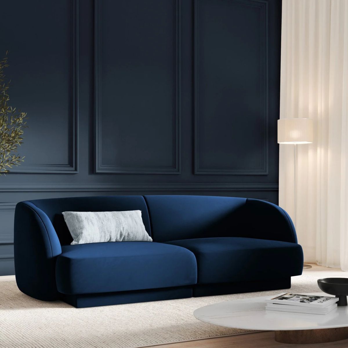 Canapé 2 places MILEY Micadoni velours bleu roi