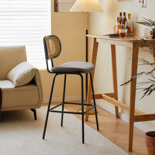 Lot de 2 tabourets de bar Nordlys en métal et cannage suédine noir OREBRO