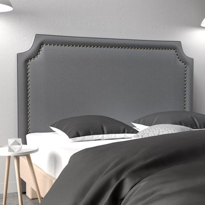 Tête de lit 140cm en bois massif tissu gris clair