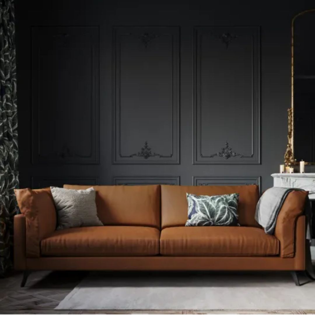 Canapé CHRISTIAN LACROIX "camille" 3 Places En Cuir Véritable Marron- Léger défaut