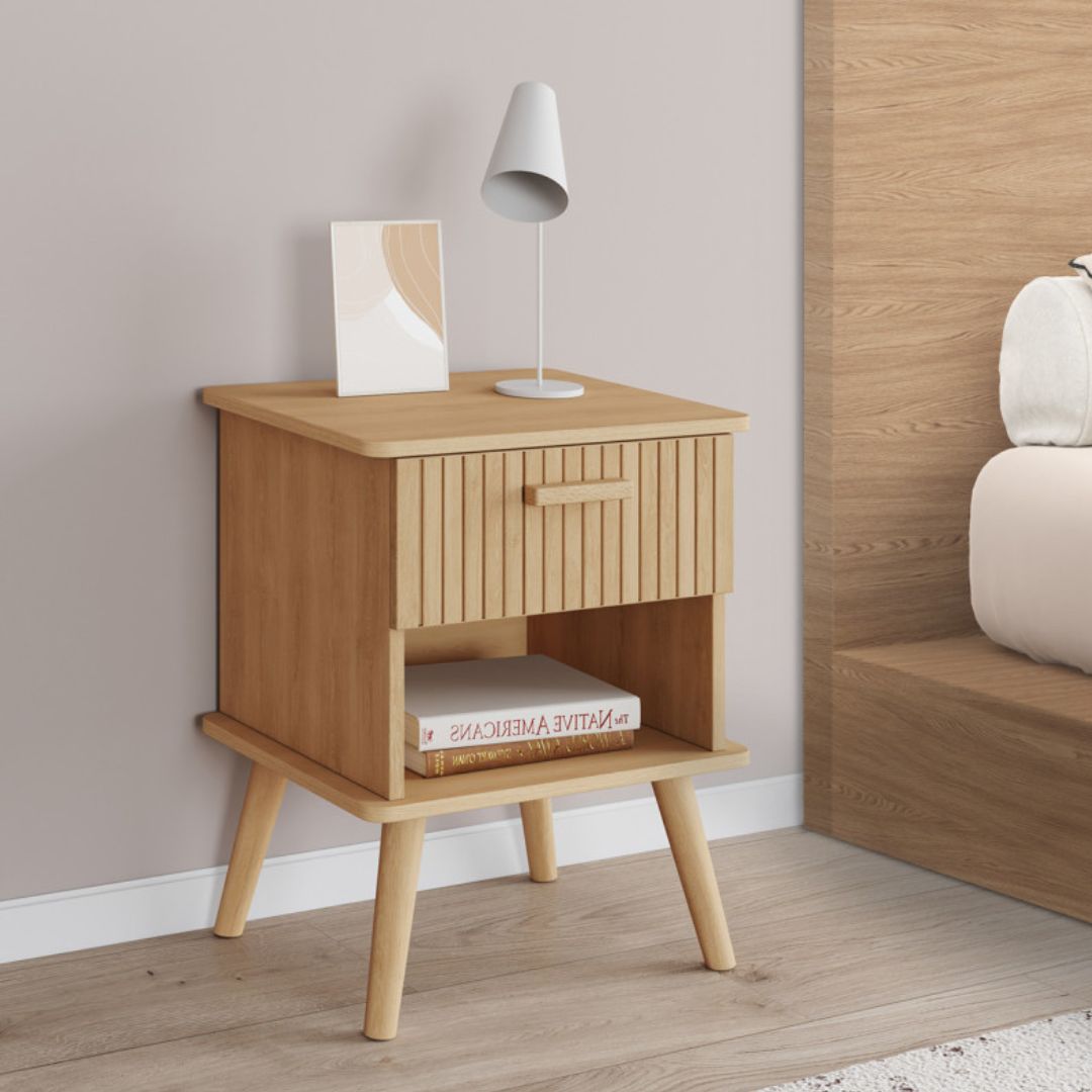 Lot de 2 Tables de chevet 1 tiroir Albane effet lattes