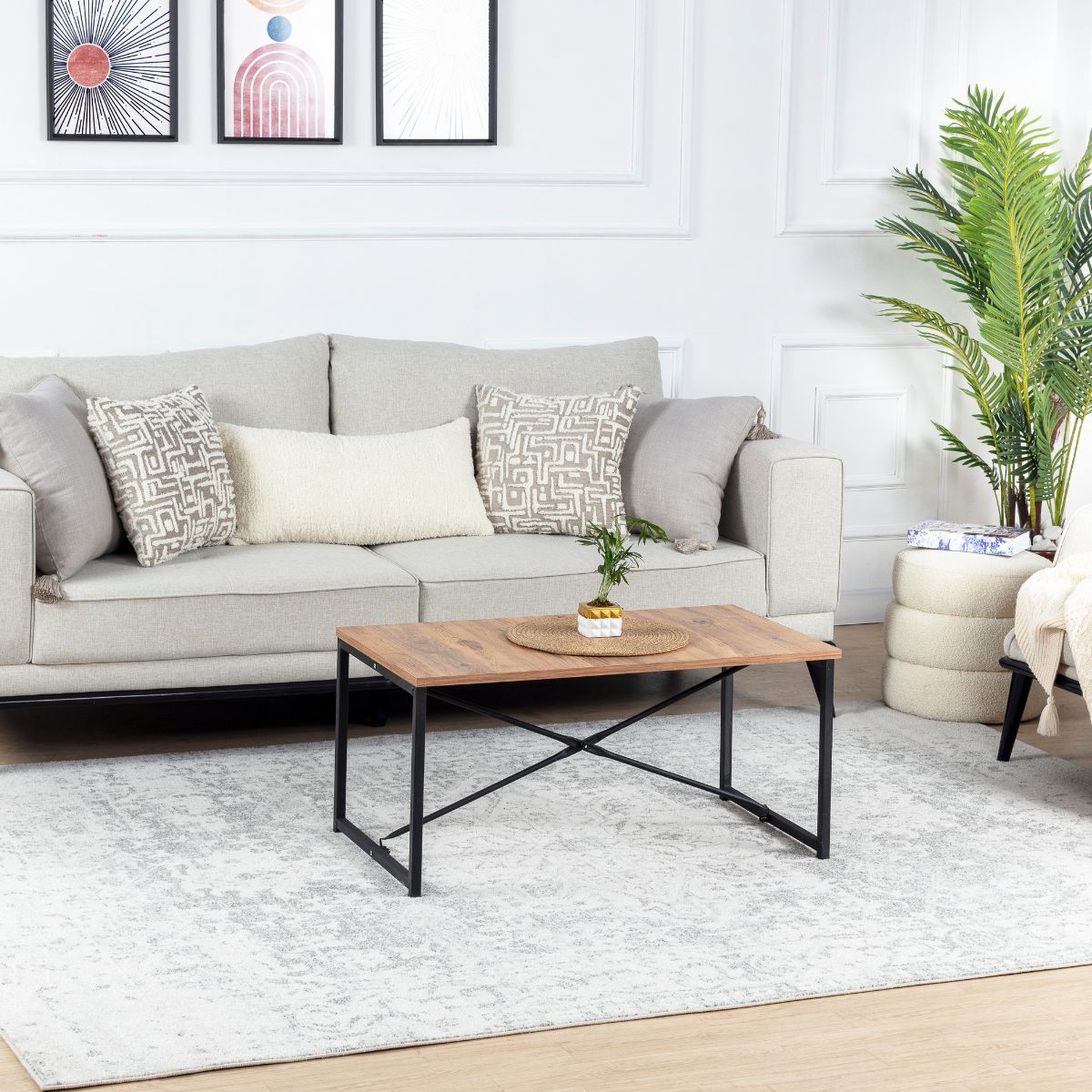 Tapis SURYA Juliette oriental, motif médaillon délavé gris et blanc