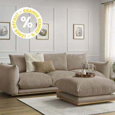 Canapé BOBOCHIC droit fixe 3 places ERNEST avec pouf taupe