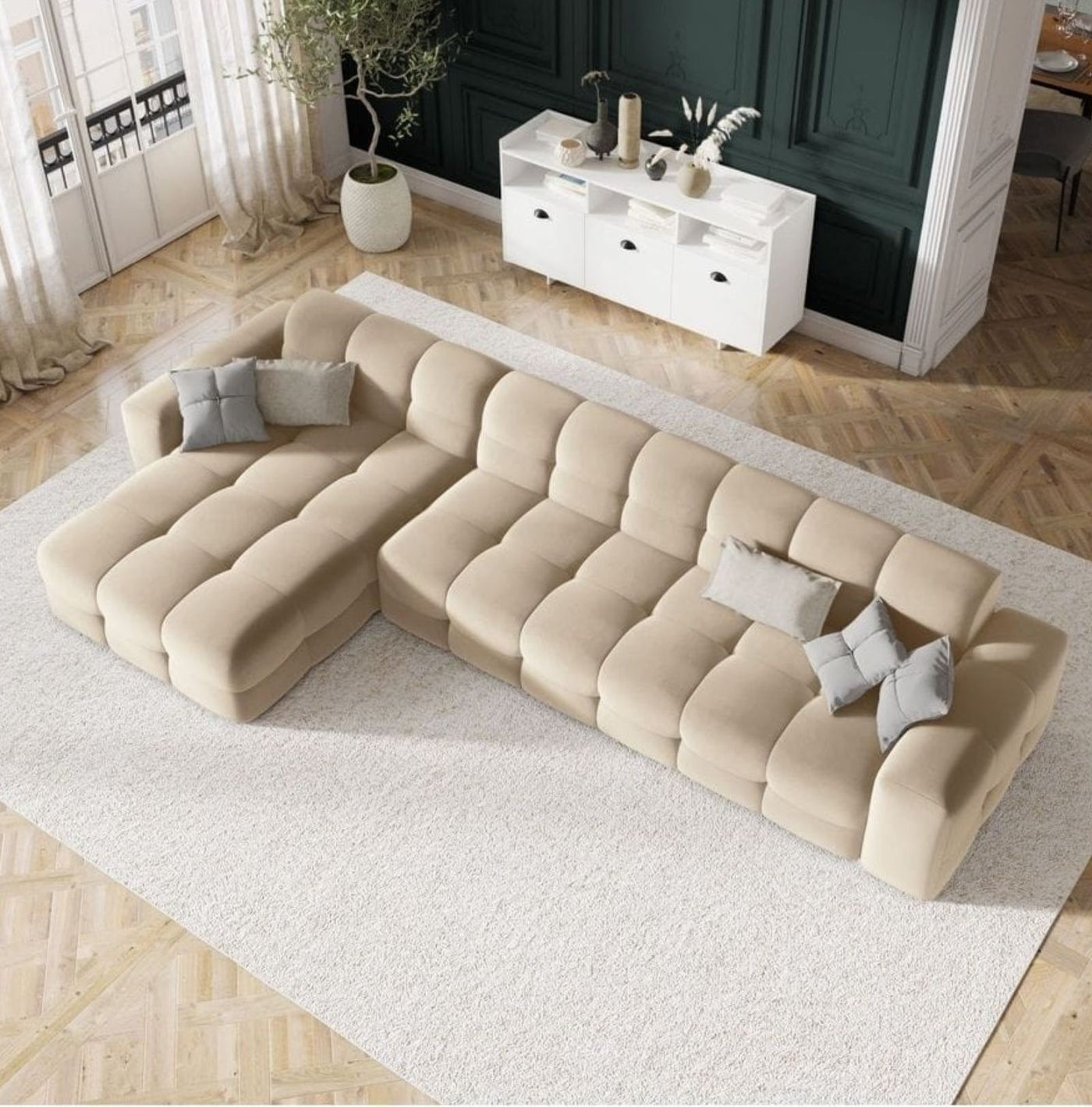 Canapé d'angle gauche Kendal Beige Clair 5 Places - Léger défaut