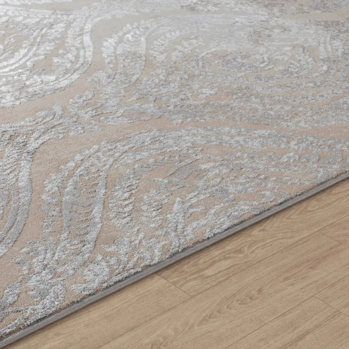Tapis SURYA Ingrid oriental, motif volutes effet usé beige et gris, vue 2