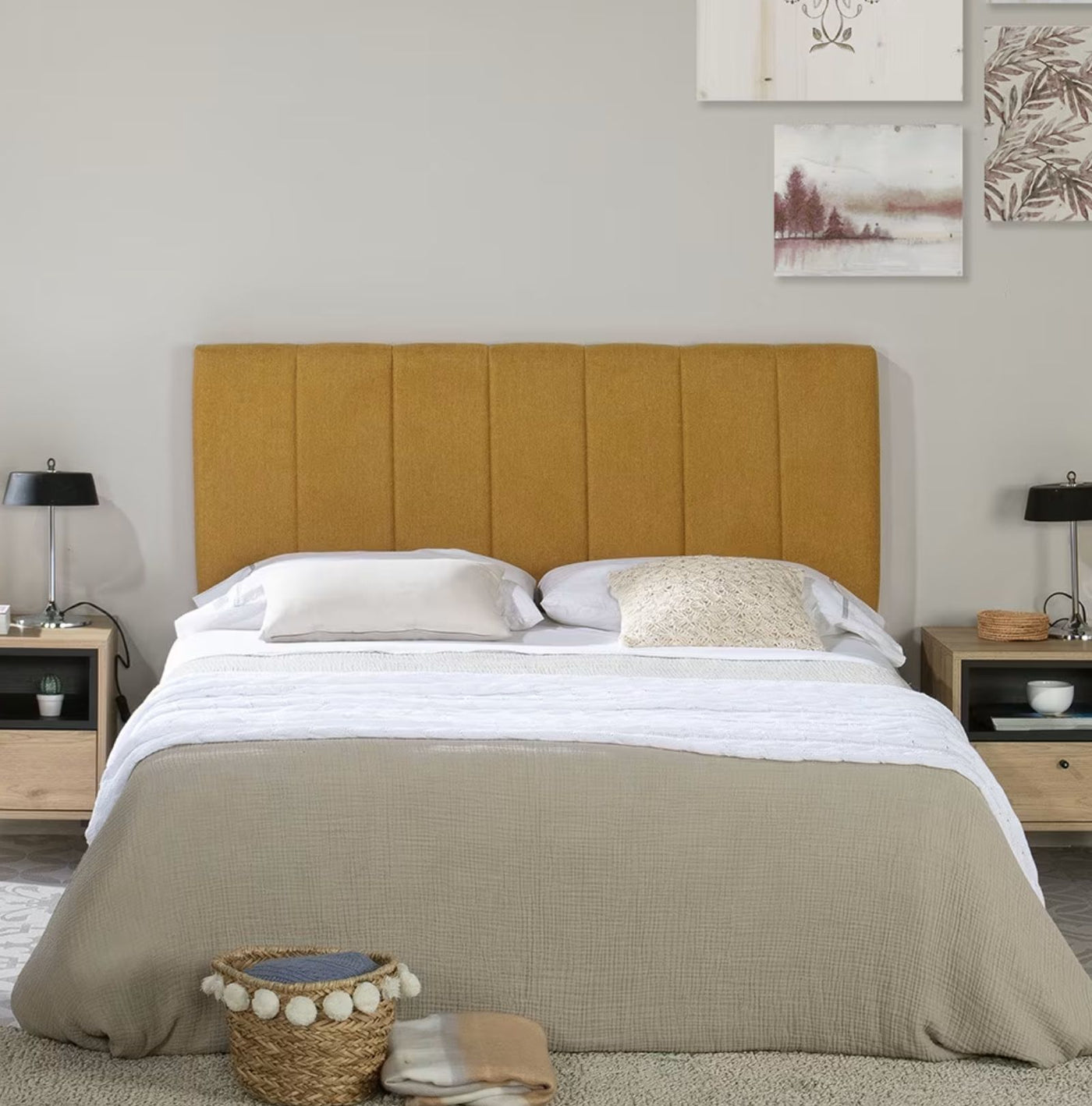 Tête de lit tapissée 160x60 cm couleur jaune moutarde, 8 cm d'épaisseur