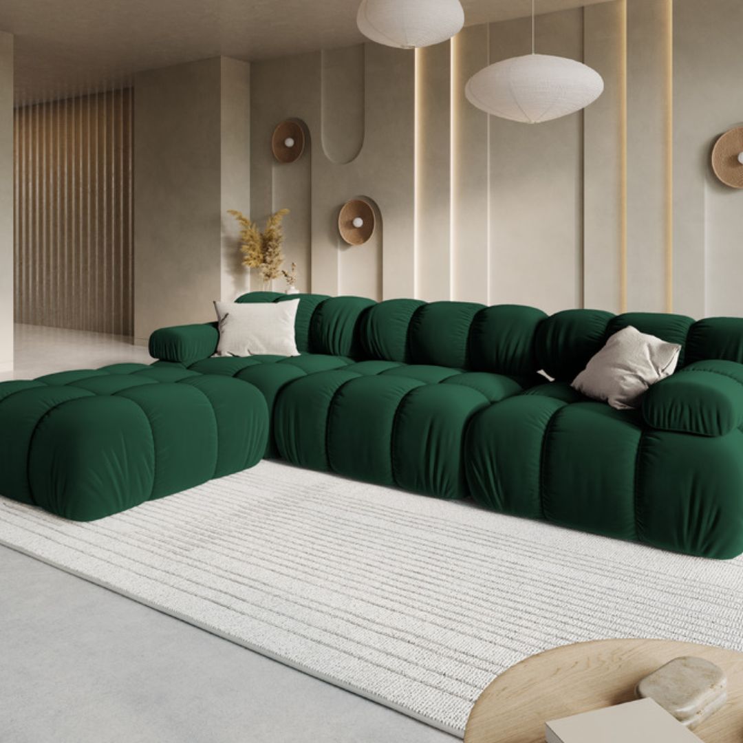Canapé modulaire en velours Bellis vert Micadoni 4 places