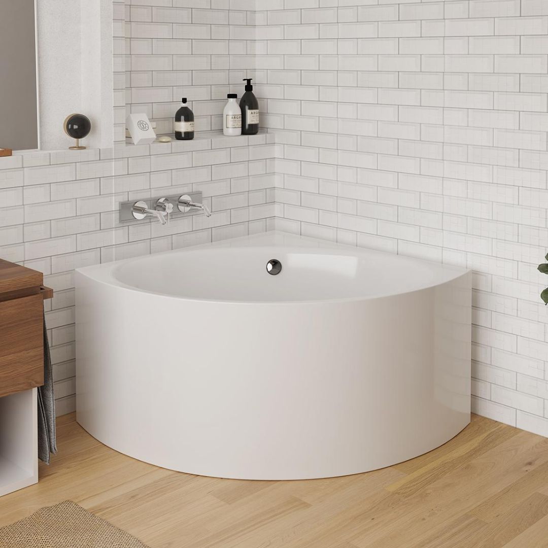 Baignoire d'angle Vente Unique - 198 L - 120 x 120 x 63 cm - Blanche - Acrylique - COBITIS