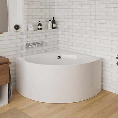 Baignoire d'angle Vente Unique - 198 L - 120 x 120 x 63 cm - Blanche - Acrylique - COBITIS