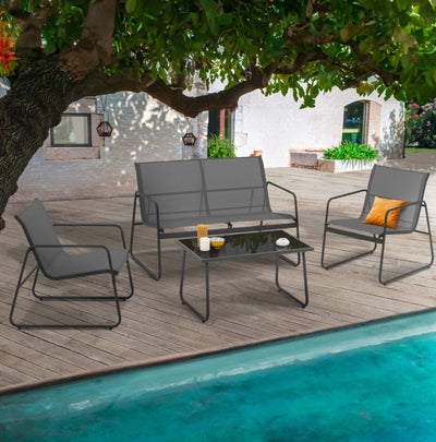 Salon de jardin 4 places en textilène gris
