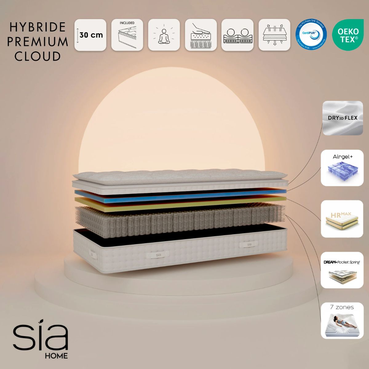 Matelas hybride premium cloud SIA HOME 180X200