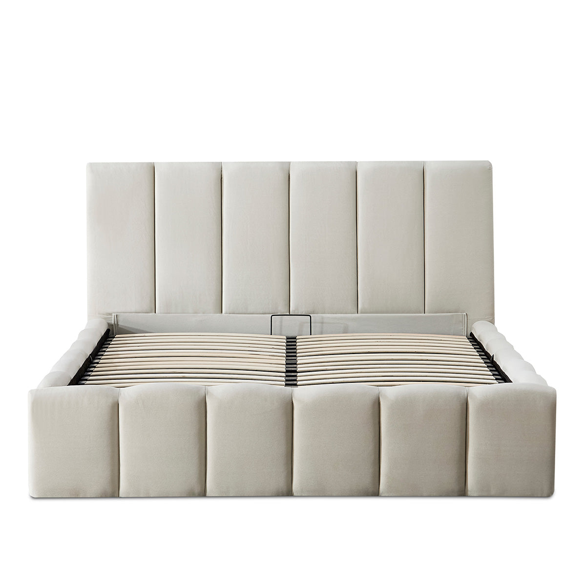 Lit coffre Madeleine en tissu beige
