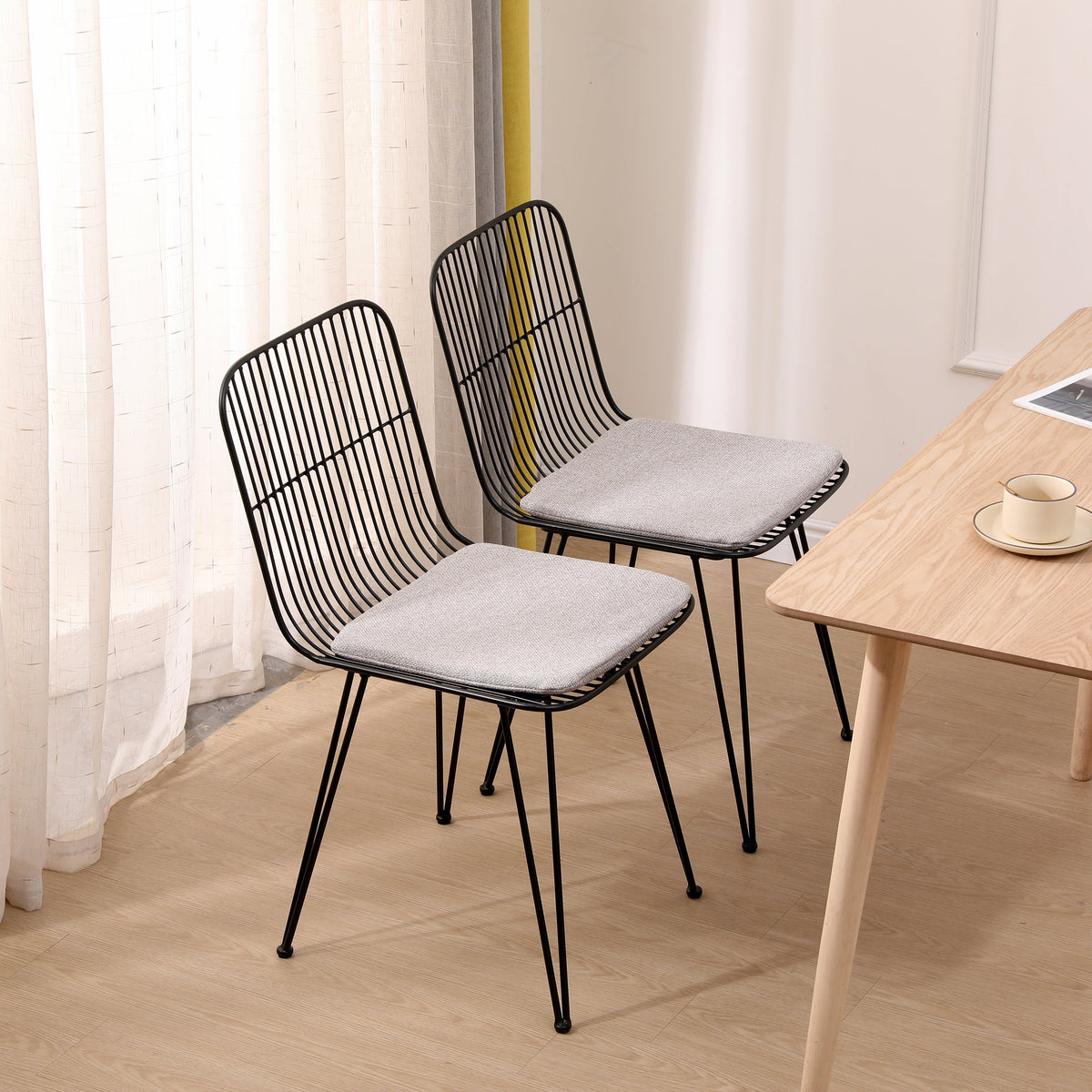 Lot de 2 chaises industrielles filaires Nordlys en métal noir CHESTER