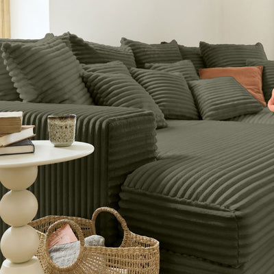 Canapé COLLINS 4 places BESTMOBILIER avec double méridienne en velours côtelé vert