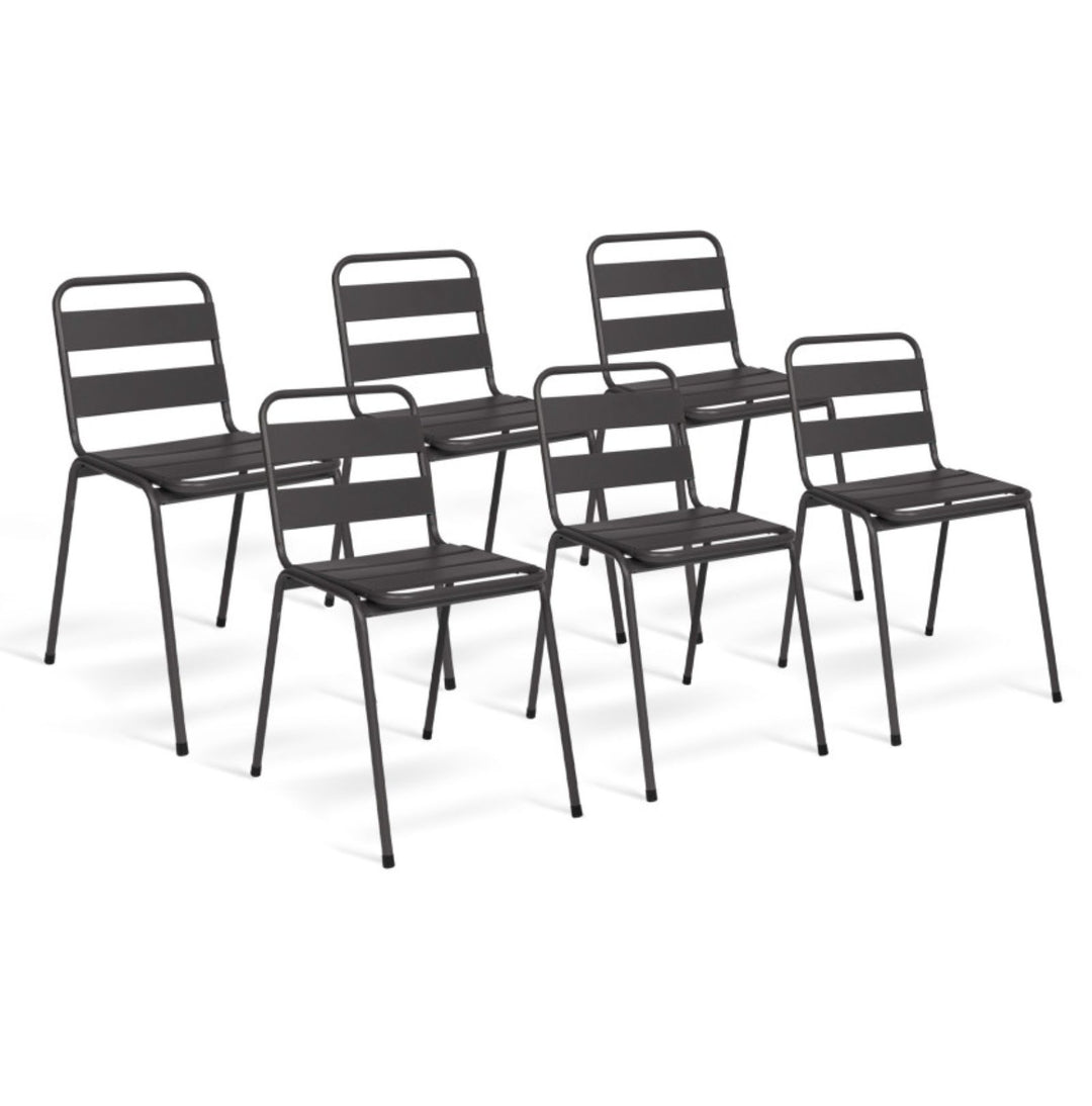 Lot de 6 chaises de jardin acier Gris
