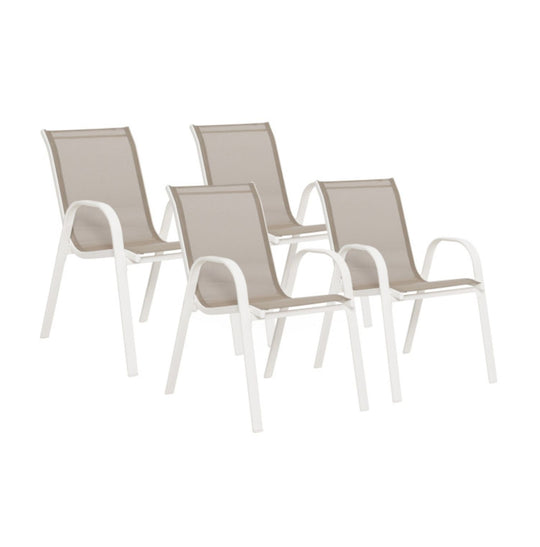 Lot de 4 chaises de jardin en acier Blanc et beige