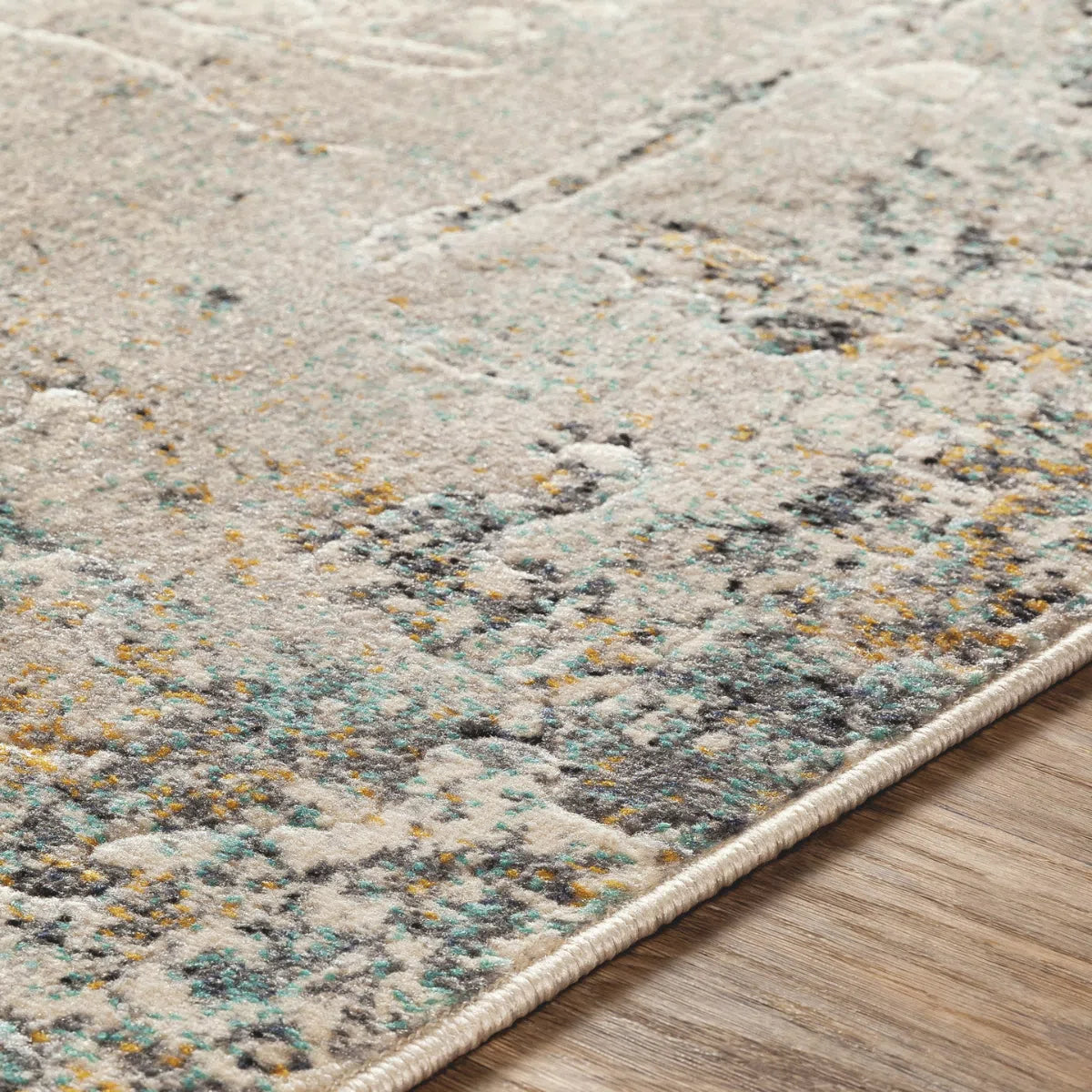 Tapis SURYA Bellatrix moderne, motif abstrait patiné beige, moutarde et bleu ciel, vue 6