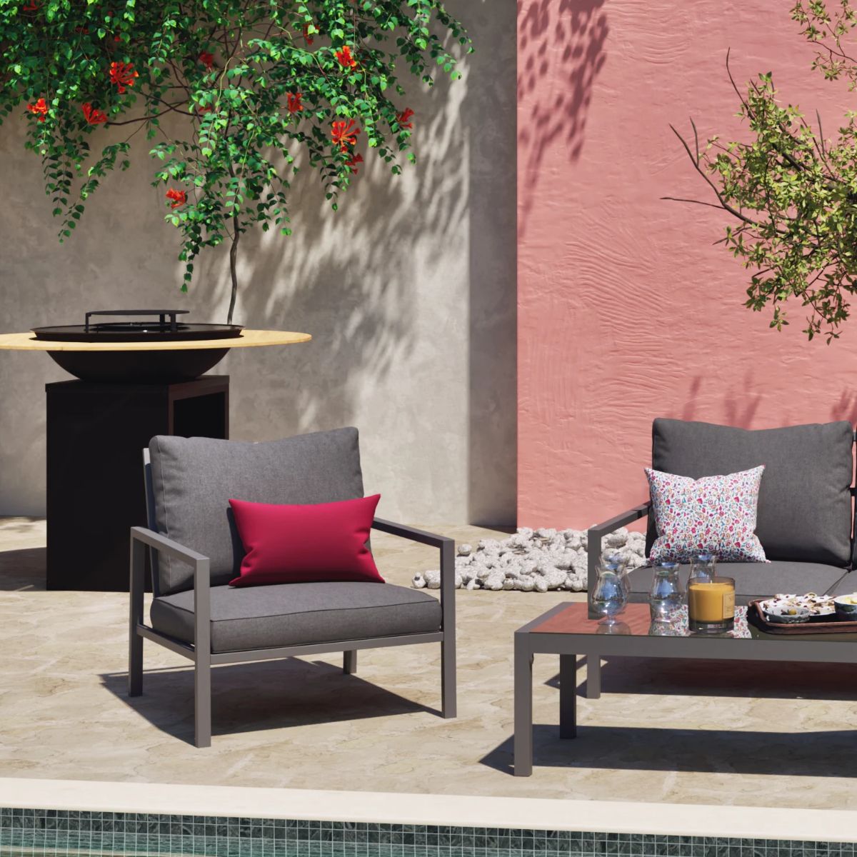 Salon de Jardin Bas en Aluminium Gris 4 pièces Canberra HYBA