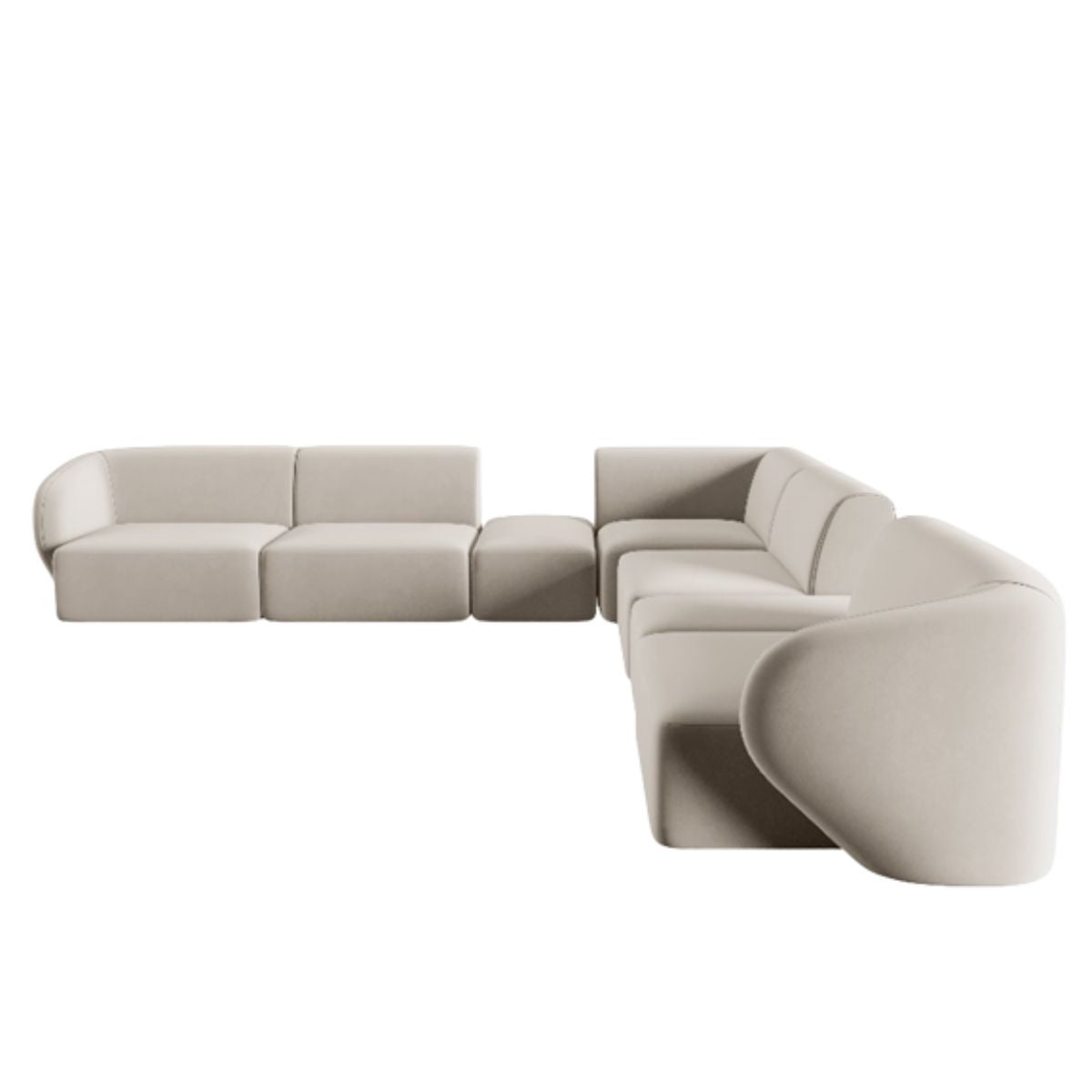 Canapé d’angle Micadoni modulable Shane 7 places en velours beige