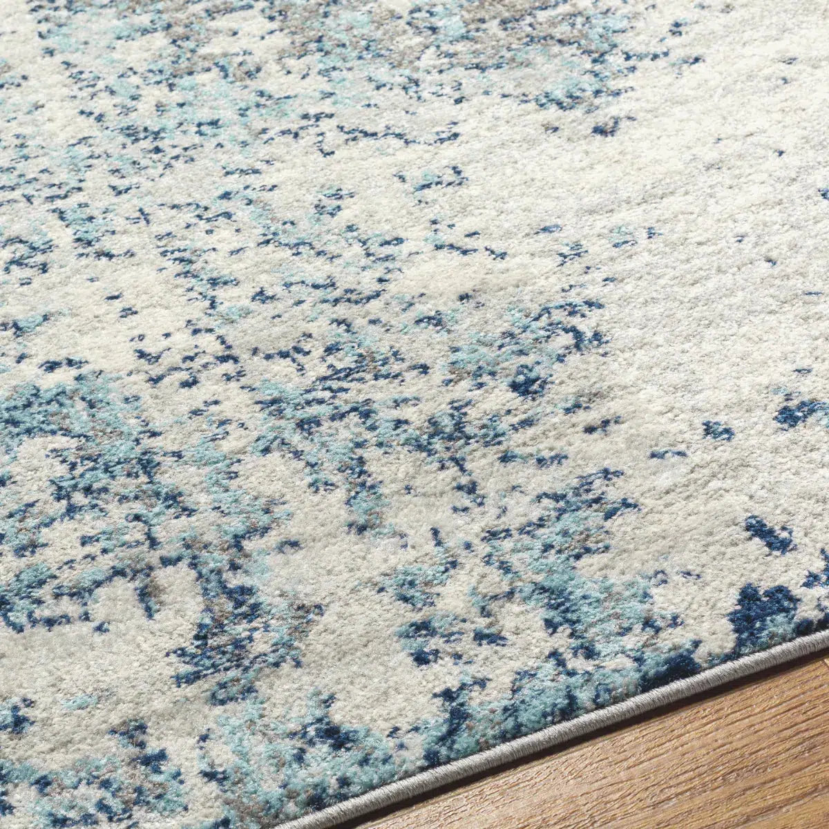 Tapis SURYA Sarah moderne, motif abstrait effet aquarelle bleu, gris et blanc, vue 2