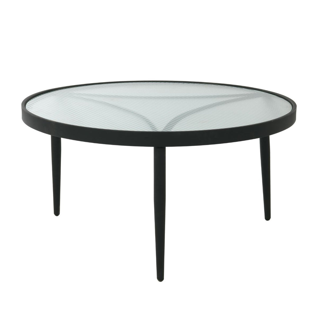 Table basse Eris en métal noir et verre ondulé