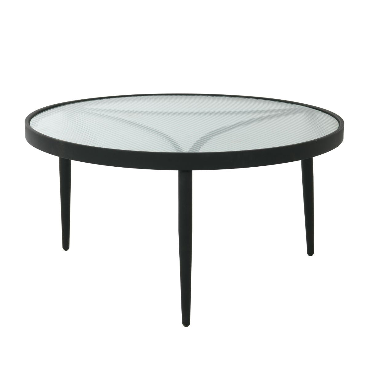 Table basse Eris en métal noir et verre ondulé