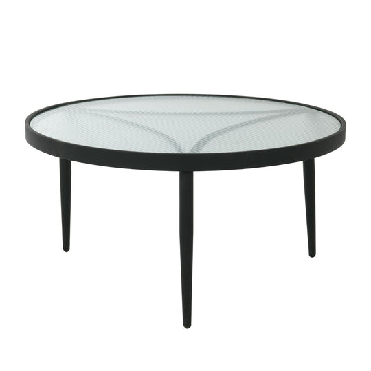 Table basse Eris en métal noir et verre ondulé