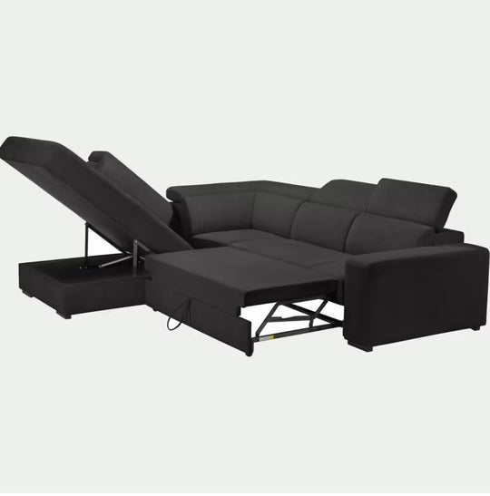 ALINEA Canapé Origano d'angle gauche convertible avec coffre en tissu doux - gris ardoise