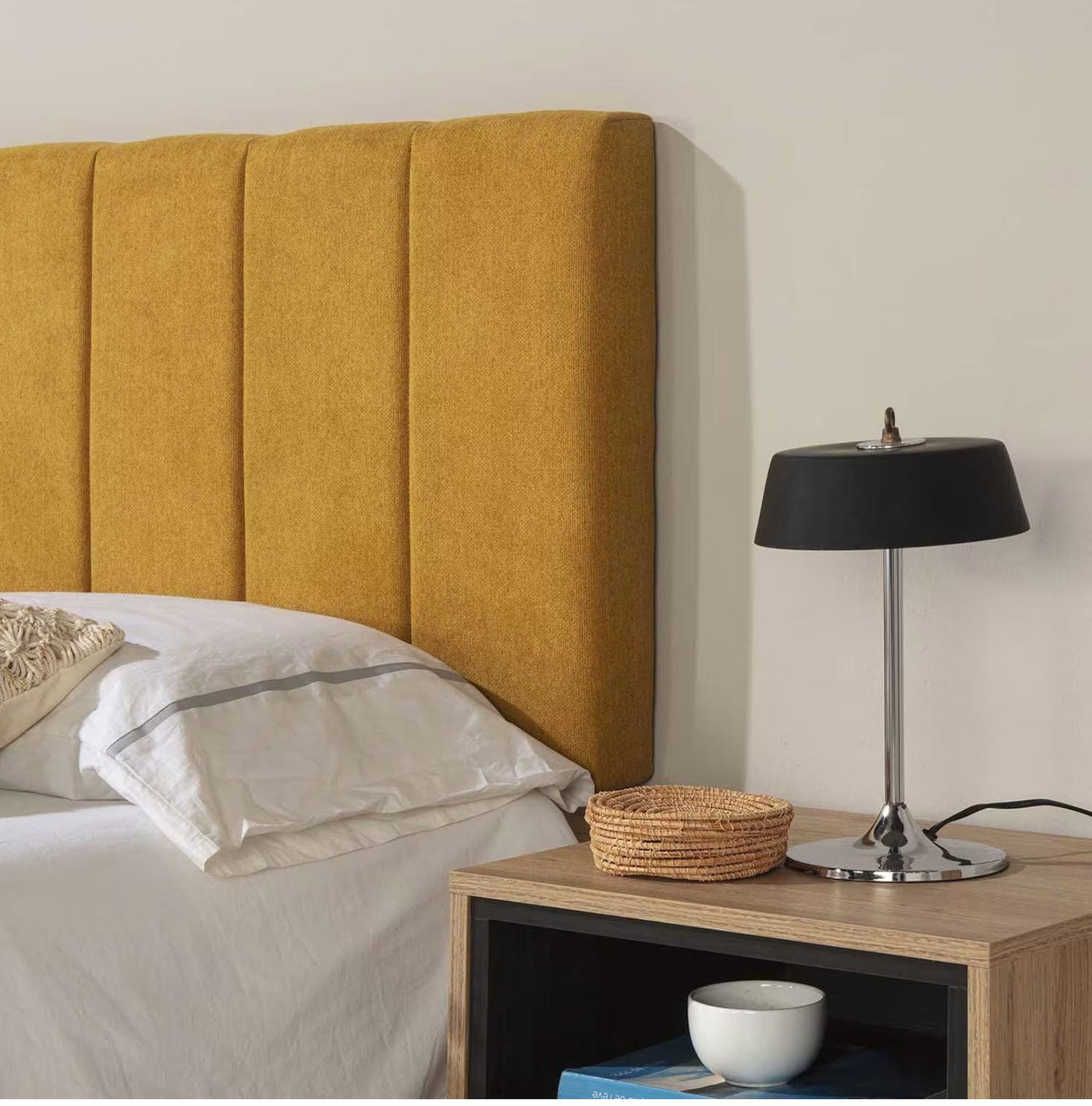 Tête de lit tapissée 160x60 cm couleur jaune moutarde, 8 cm d'épaisseur