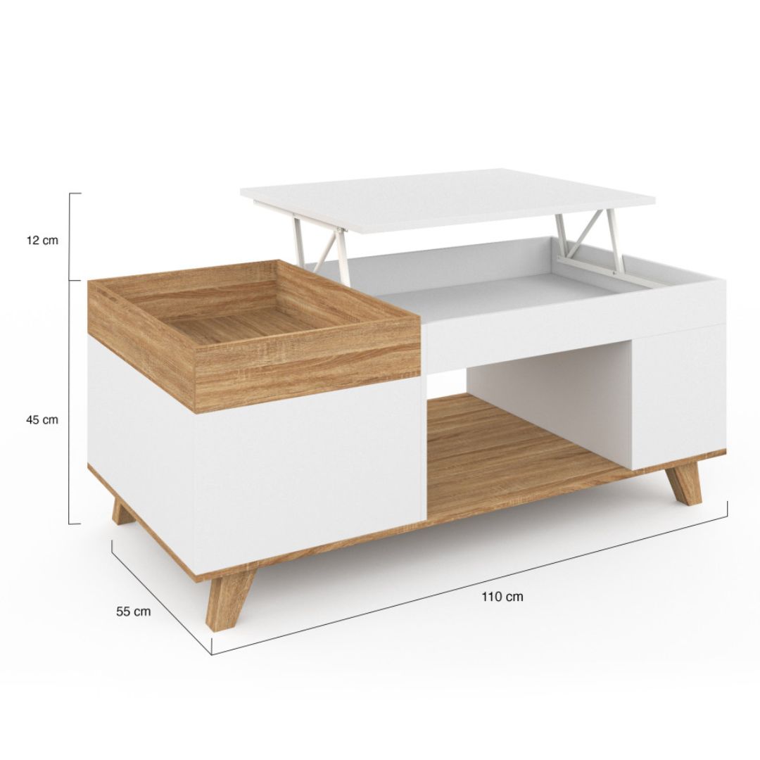 Table basse Stella avec plateau relevable et double coffre
