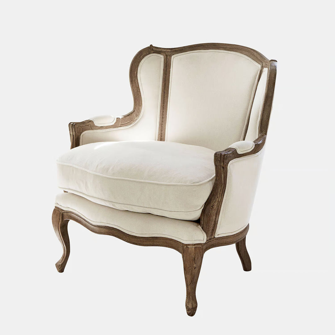 Fauteuil LOBERON Kingswinford en bois de chêne et tissu crème