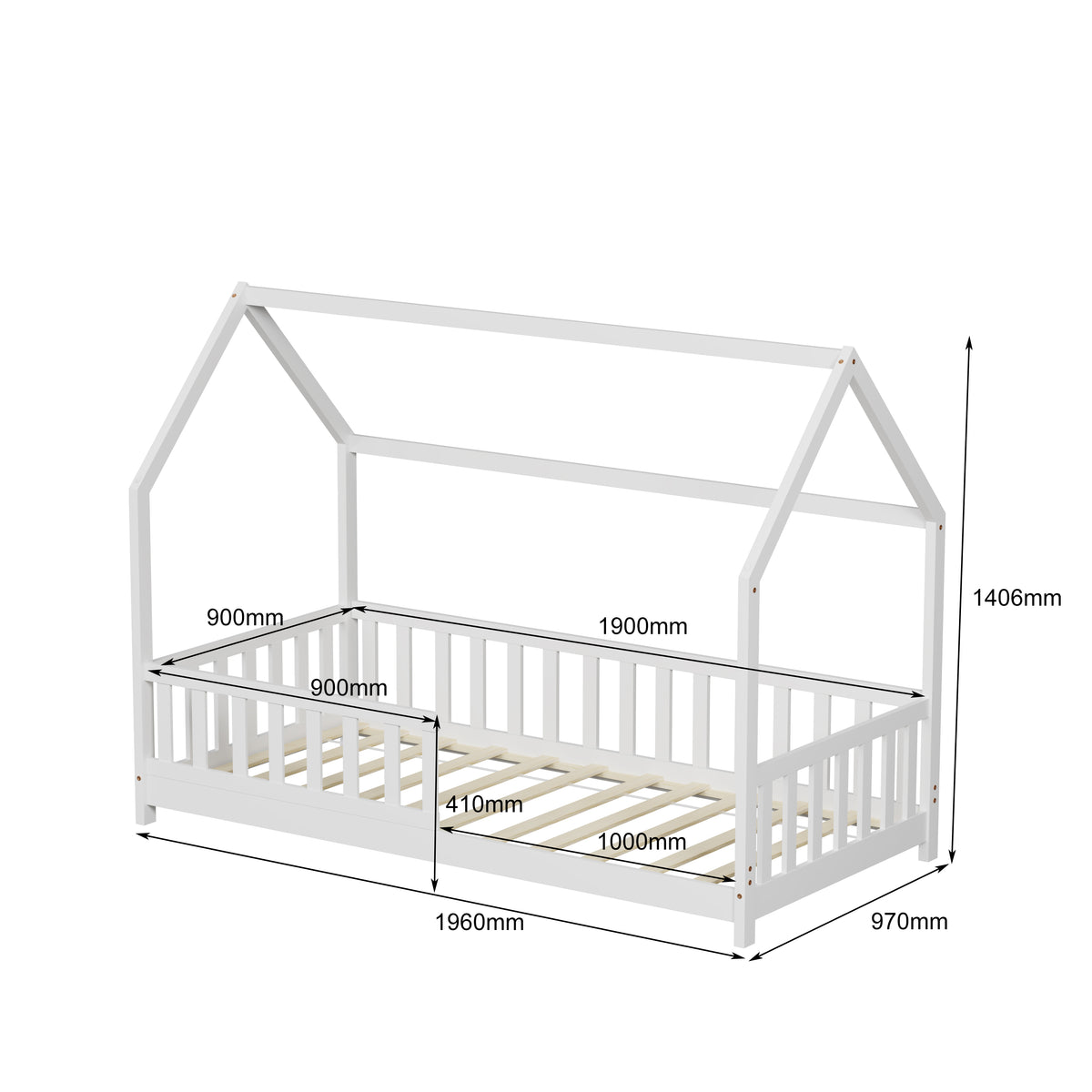 Lit cabane enfant avec barriere 90x190cm TCHOUPI
