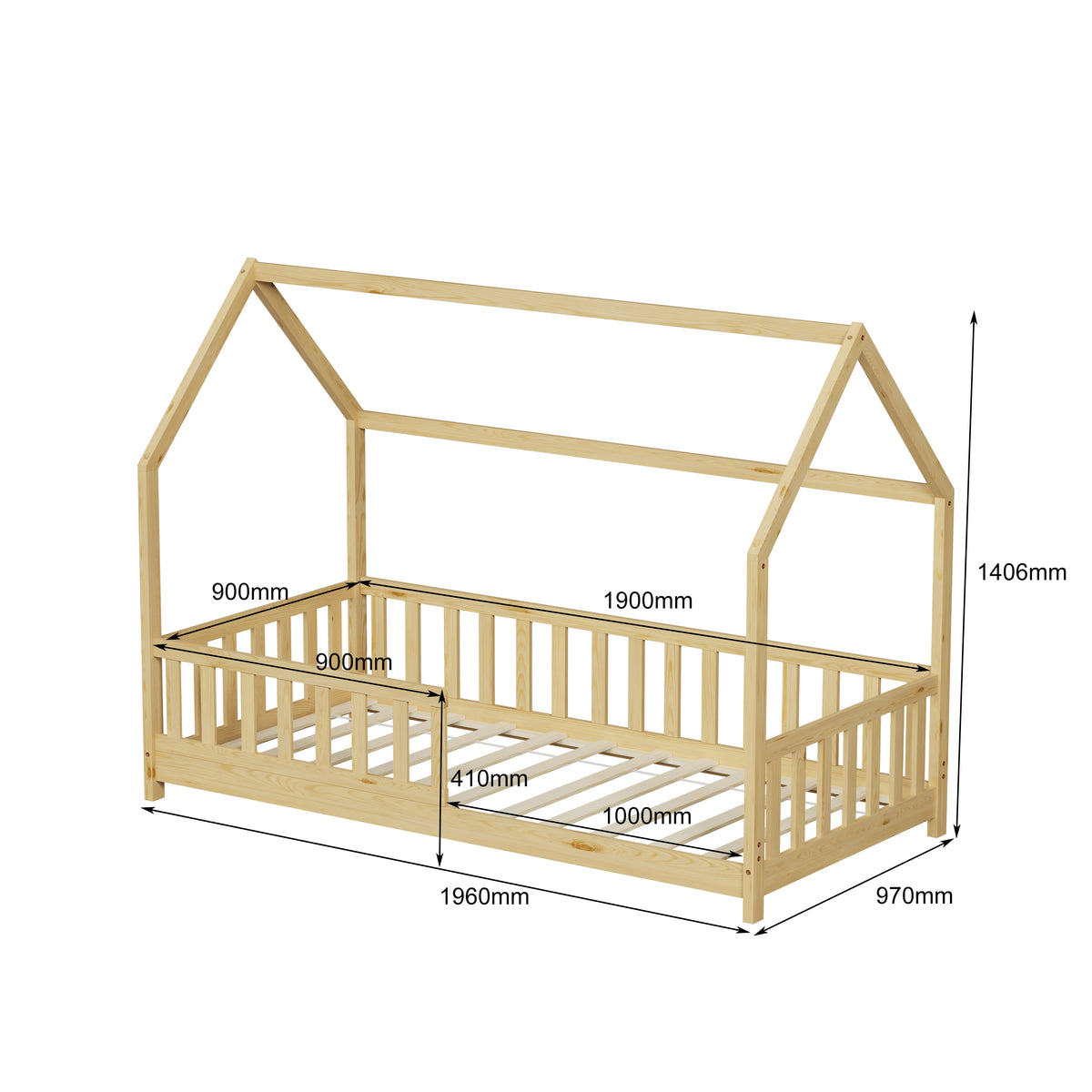 Lit cabane enfant avec barriere 90x190cm TCHOUPI