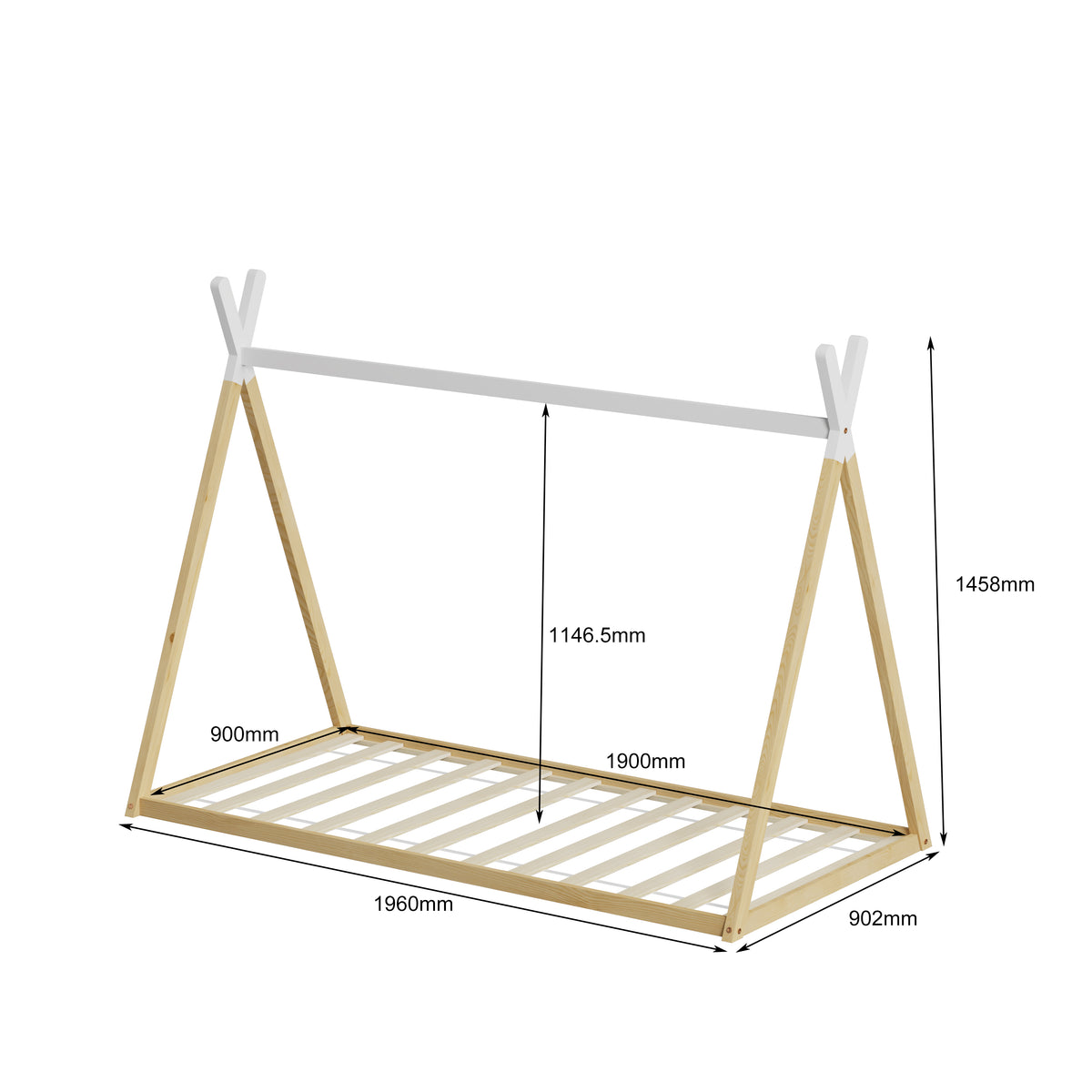 Lit tipi enfant 90x190cm Bois et Blanc