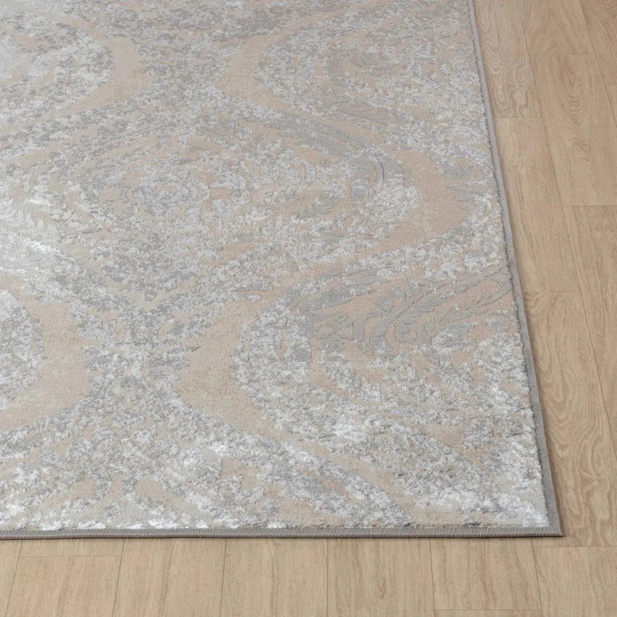 Tapis SURYA Ingrid oriental, motif volutes effet usé beige et gris, vue 3