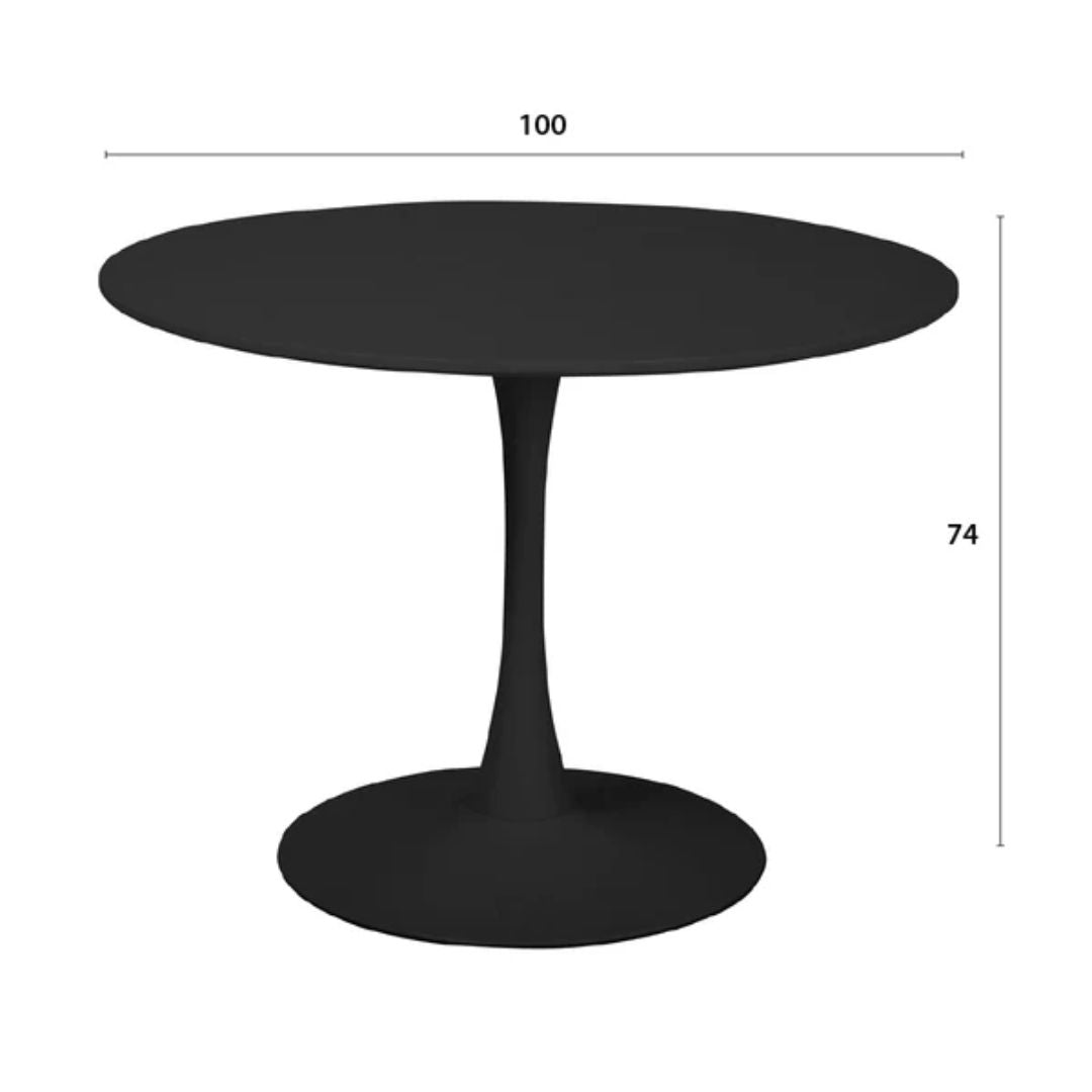 Table à manger ronde - SENHO - TULIPS - Finition laquée mate noire - Base en métal - 100 cm