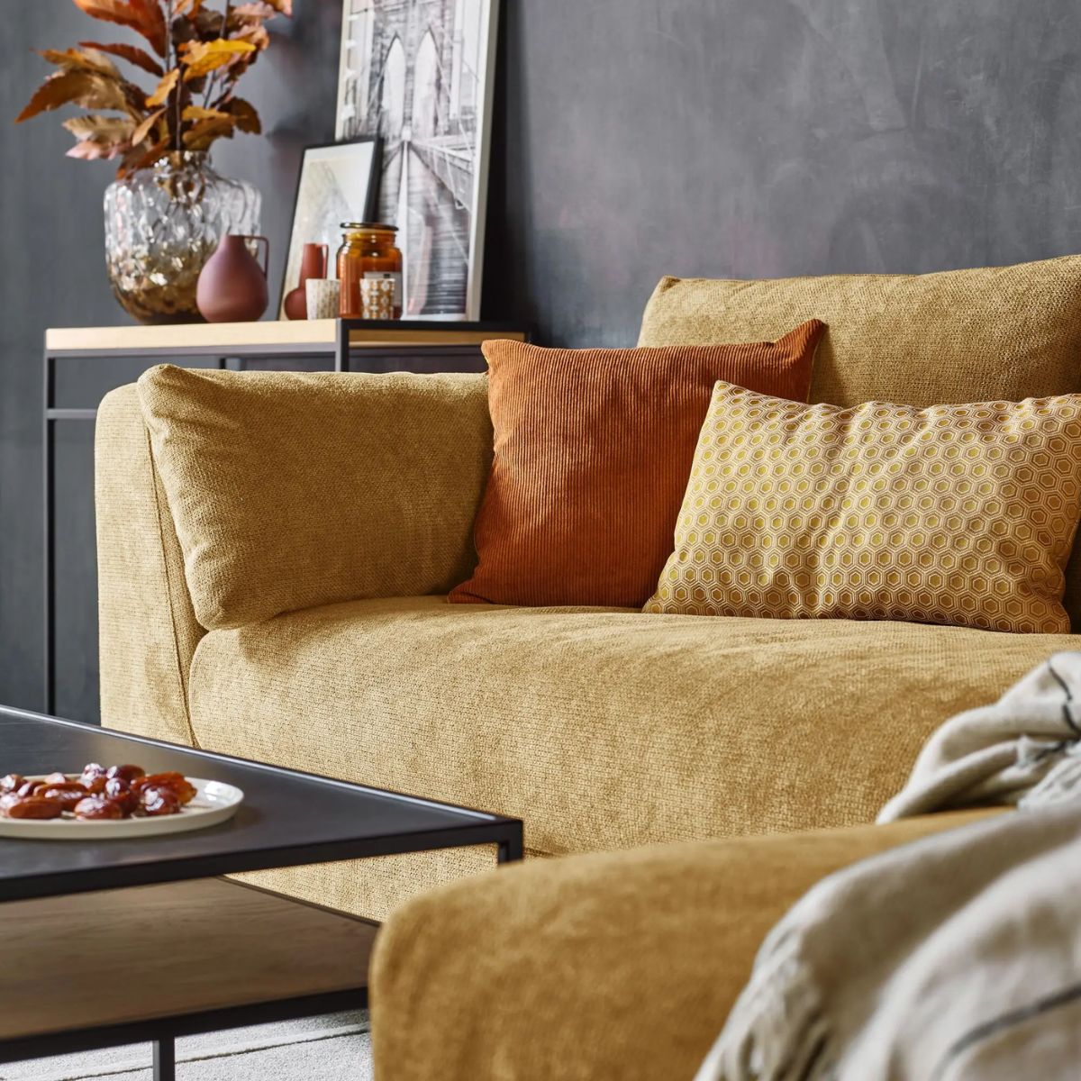 Canapé d'angle droit tissu moutarde Pornic CAMIF