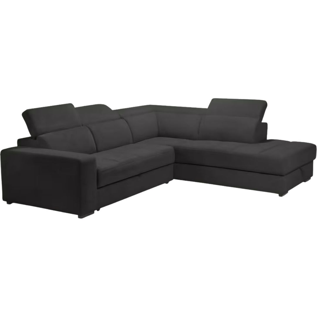 ALINEA Canapé Origano d'angle droit convertible avec coffre en tissu doux - gris ardoise