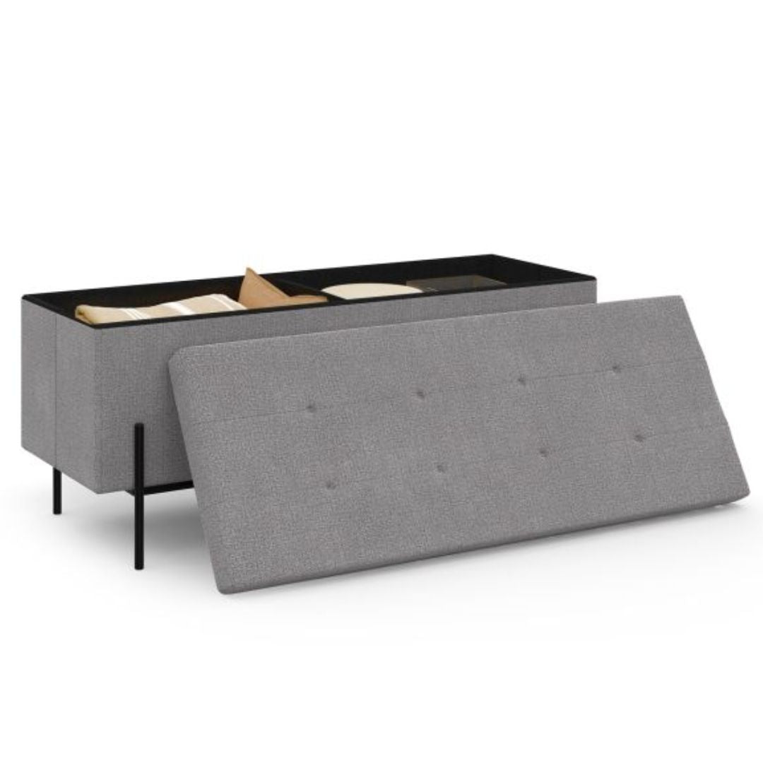 Banc coffre tissu gris 100cm