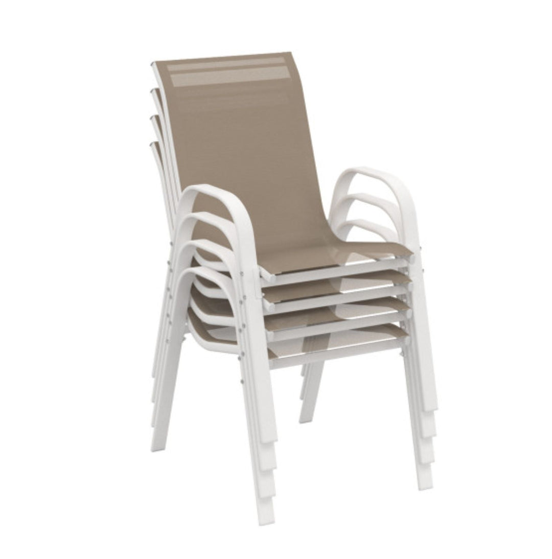 Lot de 4 chaises de jardin en acier Blanc et beige