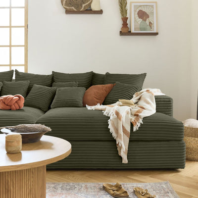 Canapé COLLINS 4 places BESTMOBILIER avec double méridienne en velours côtelé vert