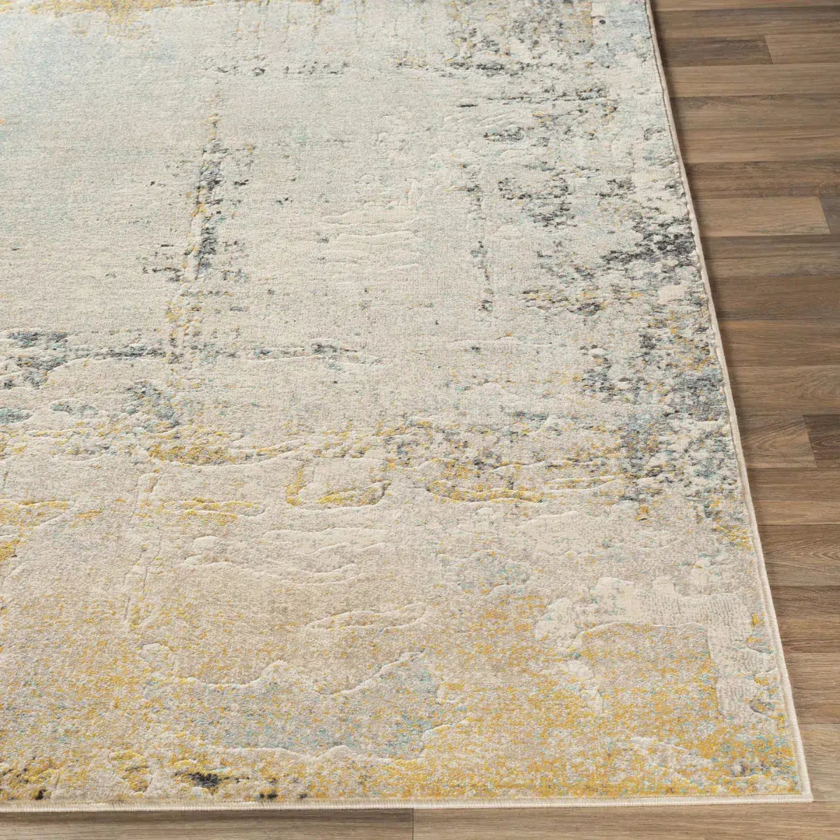 Tapis SURYA Bellatrix moderne, motif abstrait patiné beige, moutarde et bleu ciel, vue 2