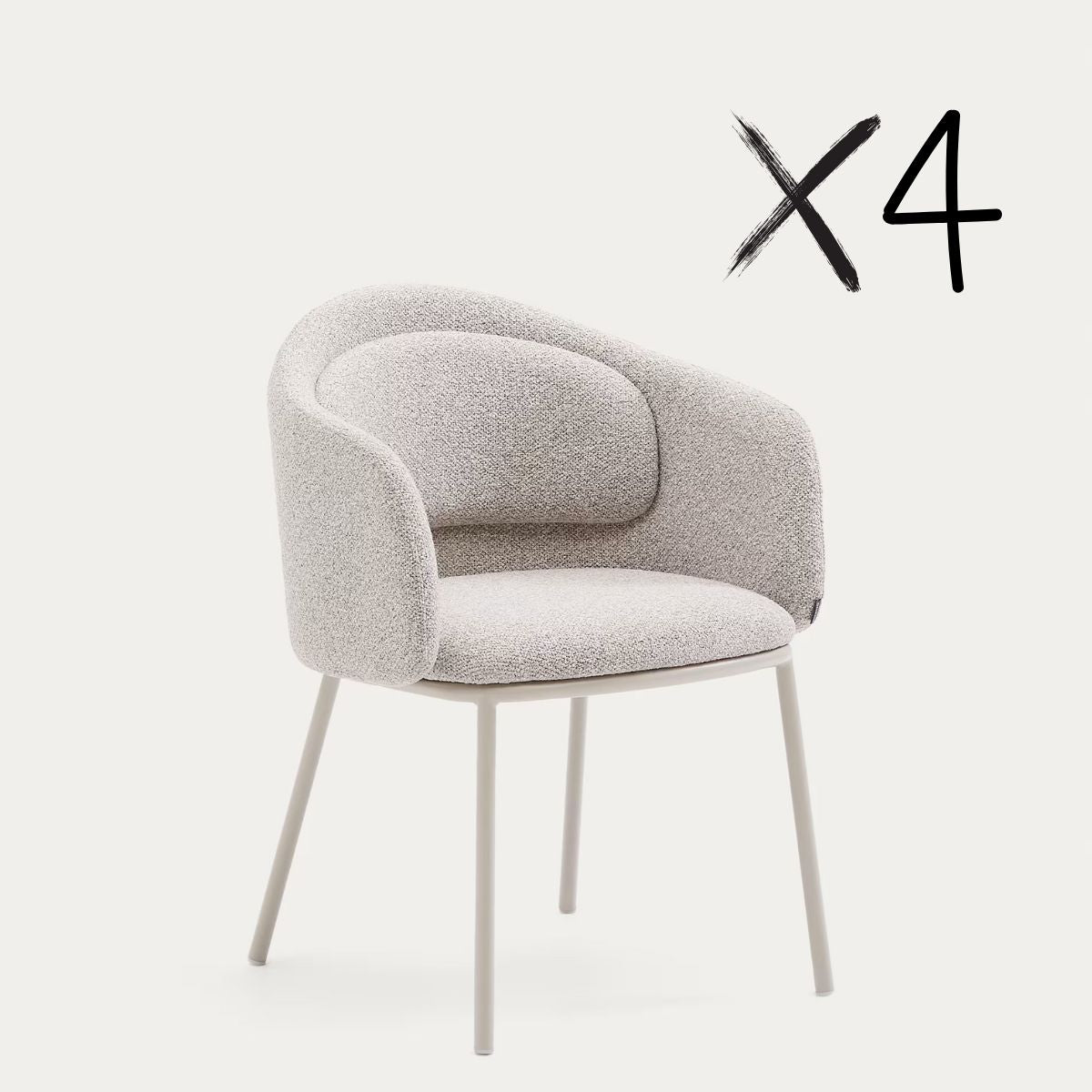 Lot de 4 chaises Idaira en tissu chenille épais et pieds en acier beige Kave Home