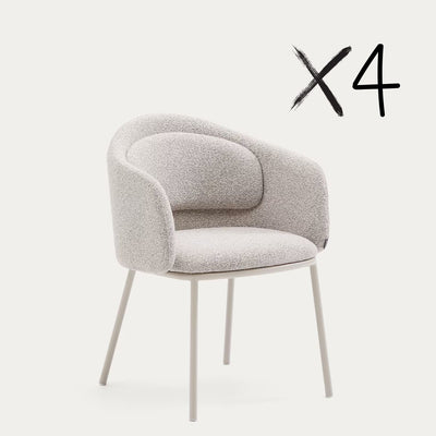 Lot de 4 chaises Idaira en tissu chenille épais et pieds en acier beige Kave Home