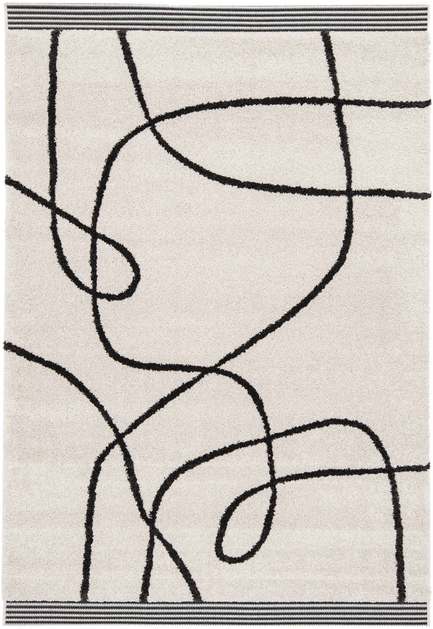 Tapis Épais Abstrait Crème et Noir